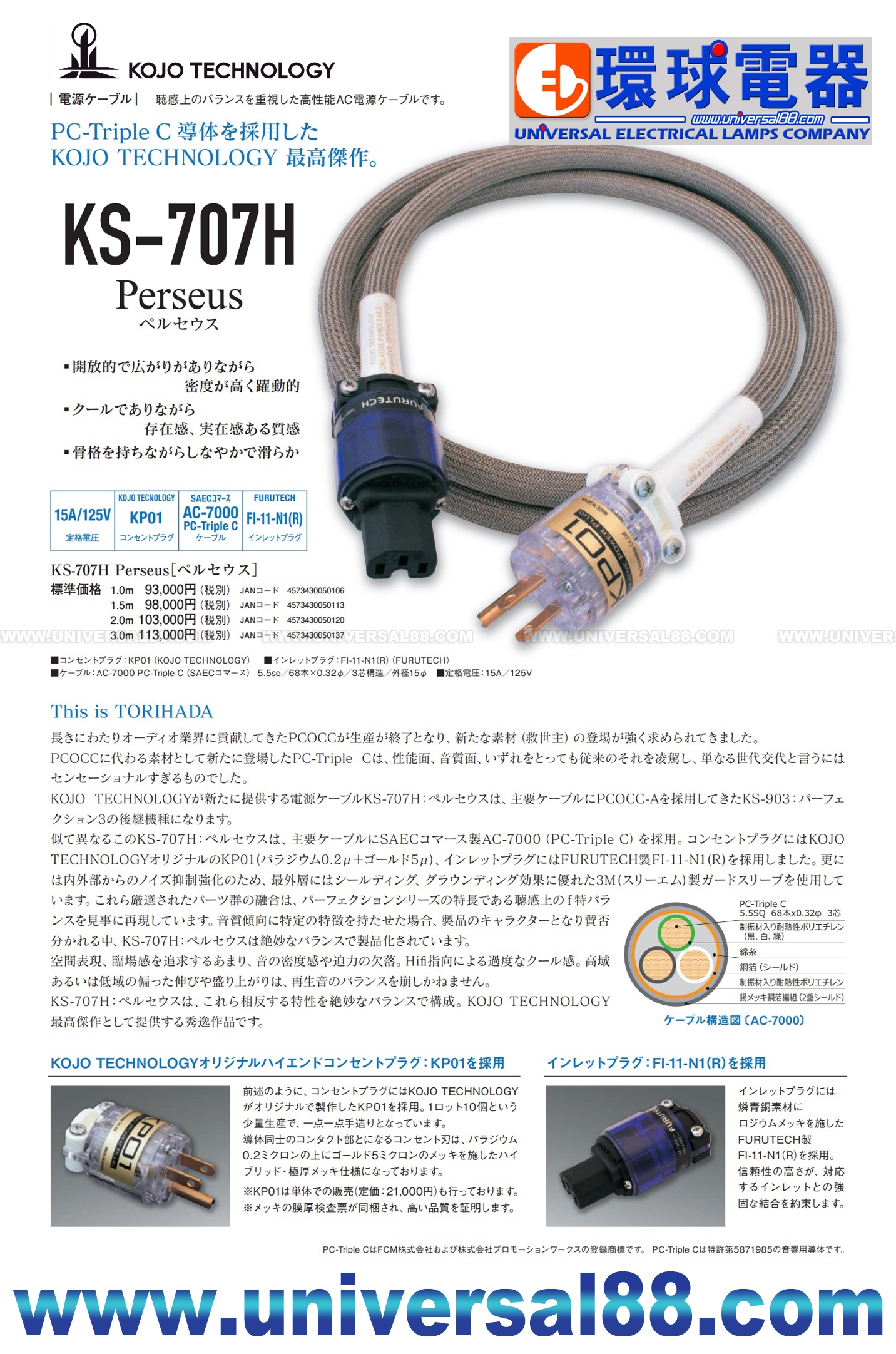 店内全品対象 JORMA DESIGN ヨルマデザイン AC LANDA RHII 3.0m 電源ケーブル